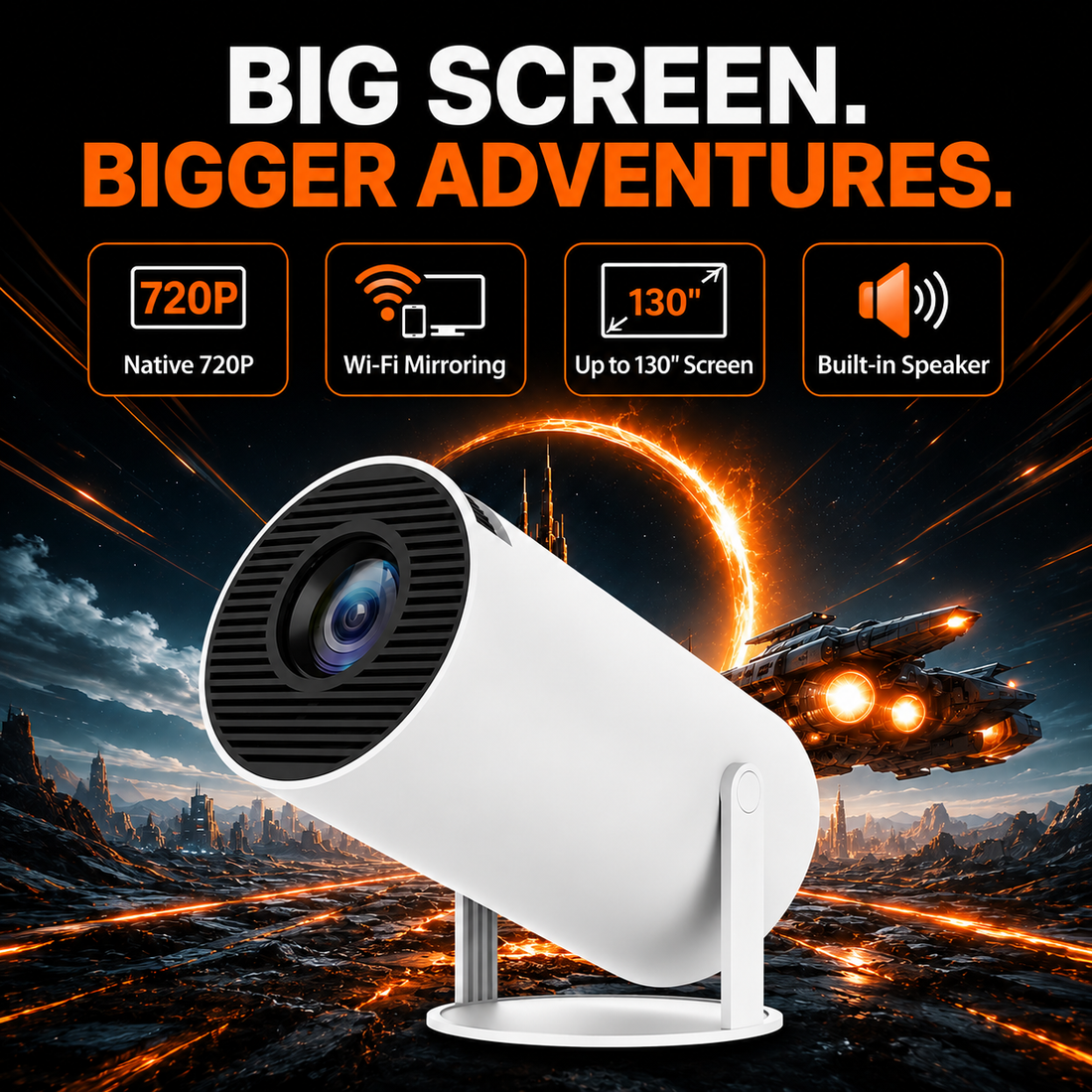 Budget portable projector displaying a movie on a living room wall