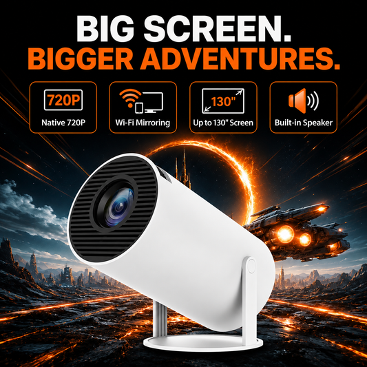 Budget portable projector displaying a movie on a living room wall