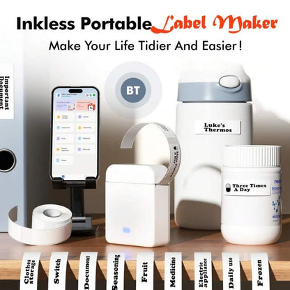 Portable Label Maker Machine With Tape – Wireless Mini Thermal Printer, Inkless Bluetooth Sticker Printer For Home, Office & DIY