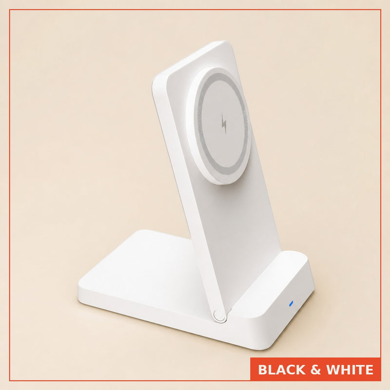 MagSnap wireless charging stand in white, studio product photo